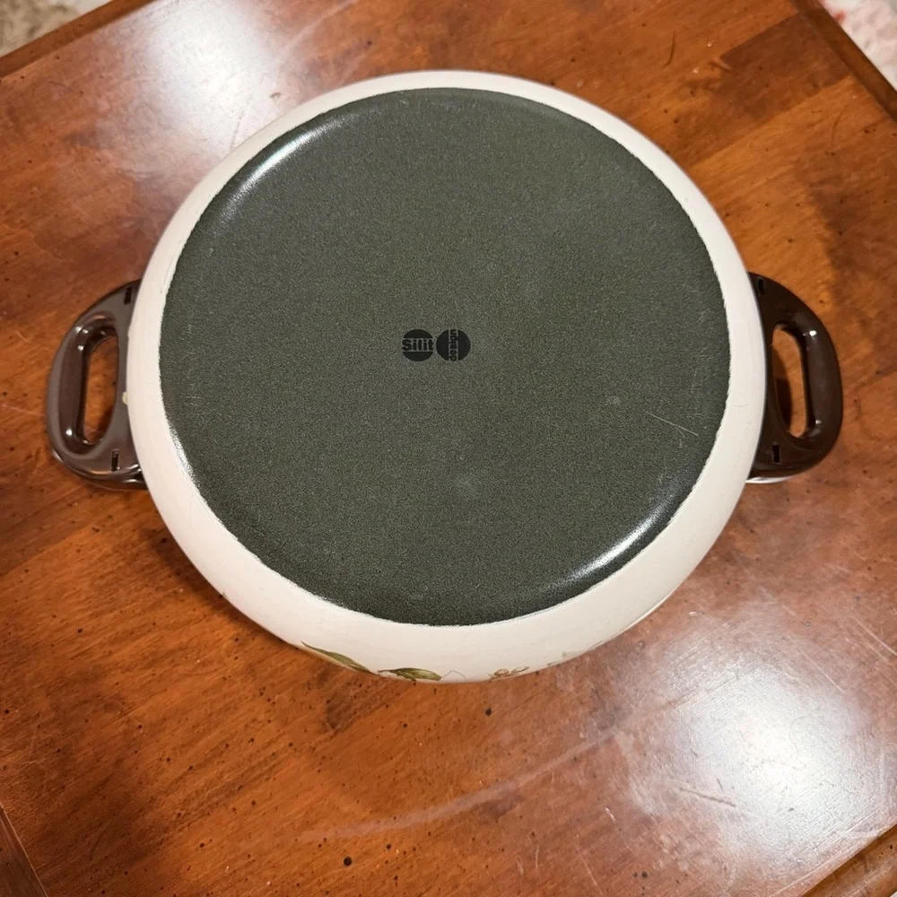Silit Enamel Floral Dutch Oven with Lid, Double Handle, Oven-Proof, Cream Brown